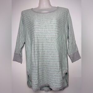 Dana Buchman Grey Green Stripes  3/4 Sleeves Tunic Top Women size S-M
